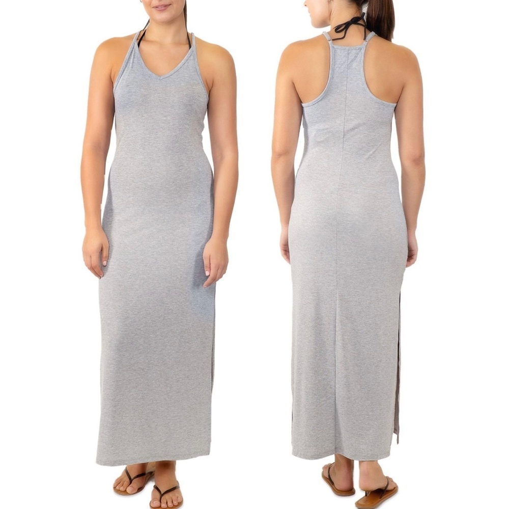New Miken Racerback Side Slit Cover Up Maxi Dress Heather Gray Size Small